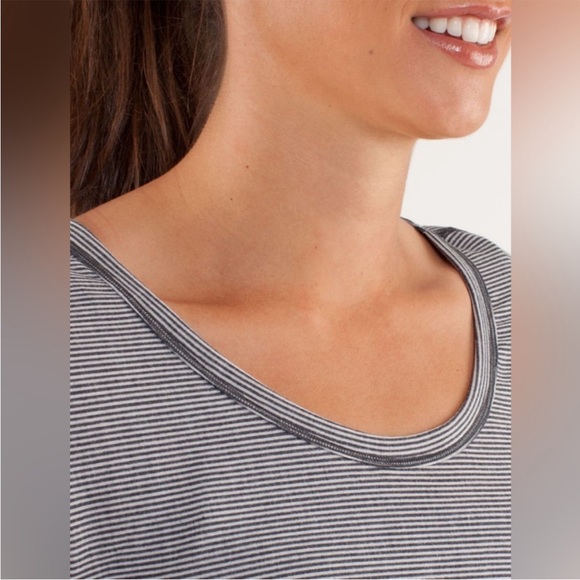 Lululemon Calm Short Sleeved Tshirt In Tonka Stripe Burnout Coal - Picture 4 of 7